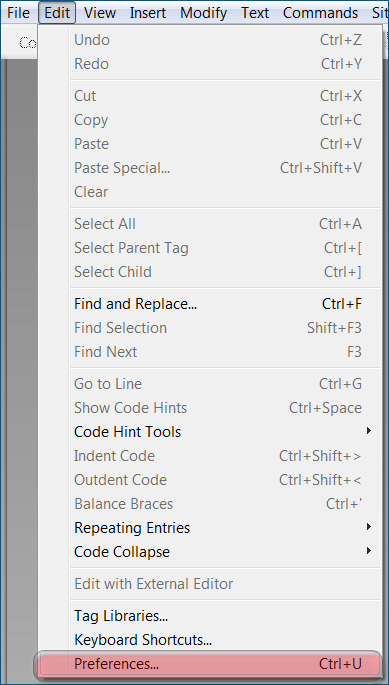 Dreamweaver preferences