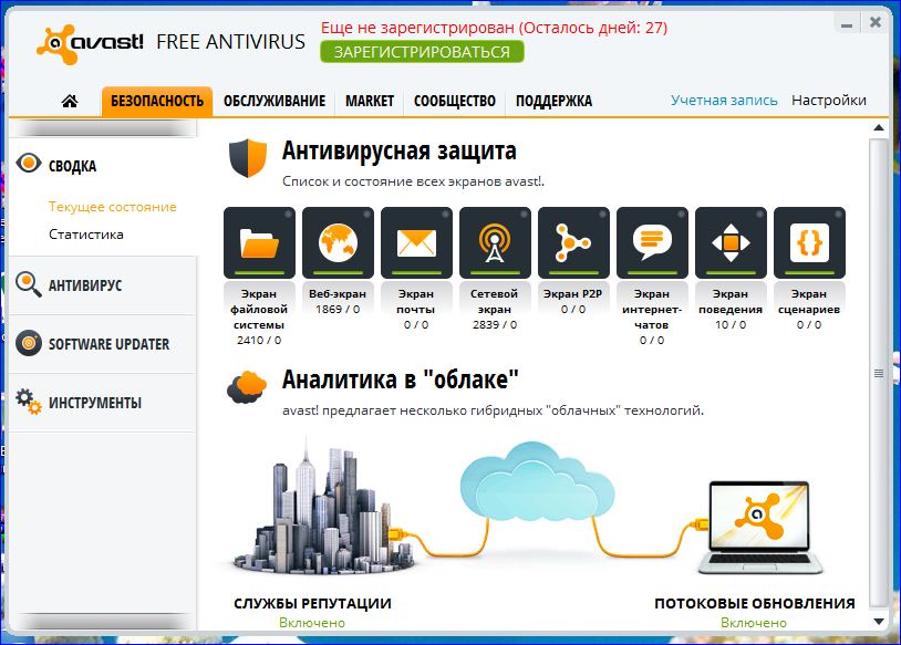 Экраны Avast