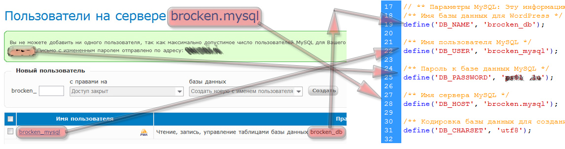 Данные в файл wp-config.php