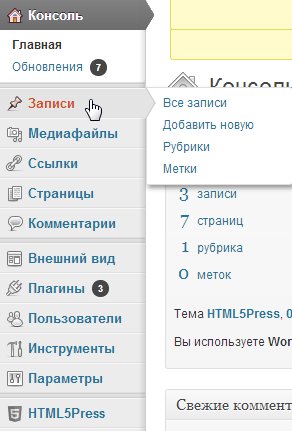 Wordpress admin panel