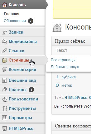 Wordpress admin panel