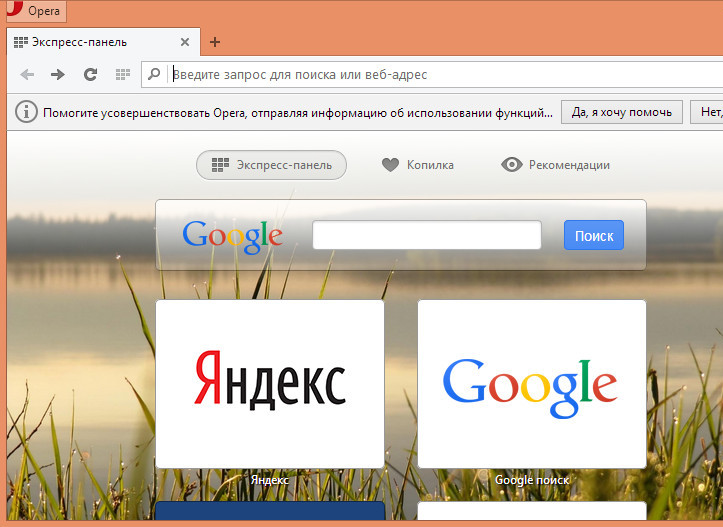 Google поиск в Opera