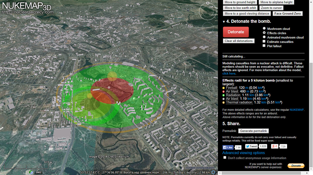 Simulador bomba nuclear google maps