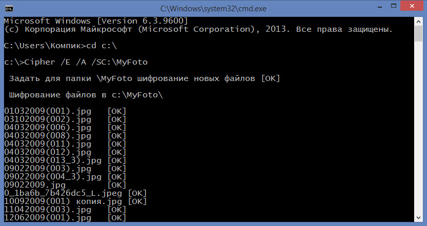 Зашифровать файлы в командной строке