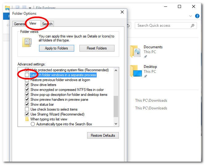 Launch folder windows in a separate process