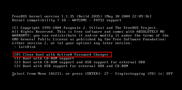 Clean boot with ActiveP Password Changer