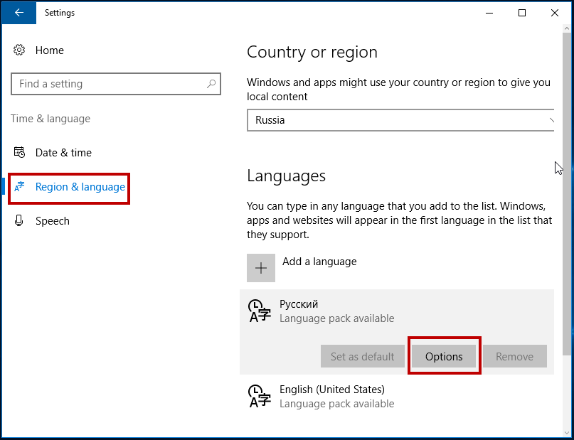 Region & language