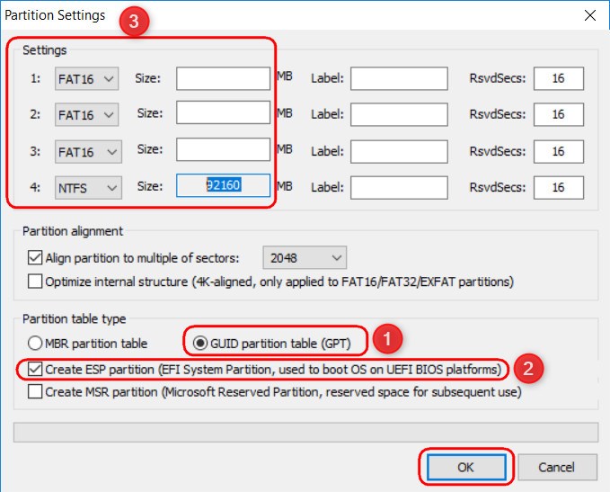 Partition Settings