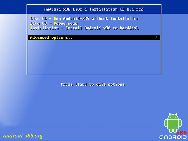 Android-x86 Live & Installation CD 8.1-rc2