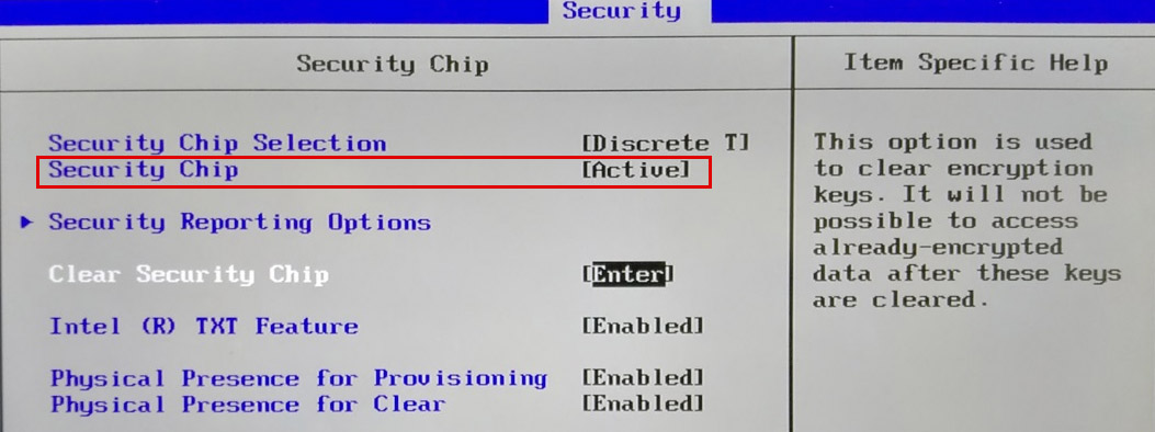 BIOS - Clear Security Chip