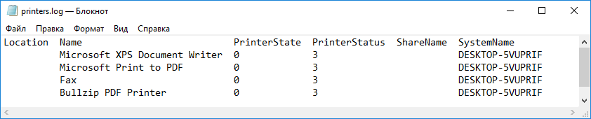 Текстовый файл printers.log