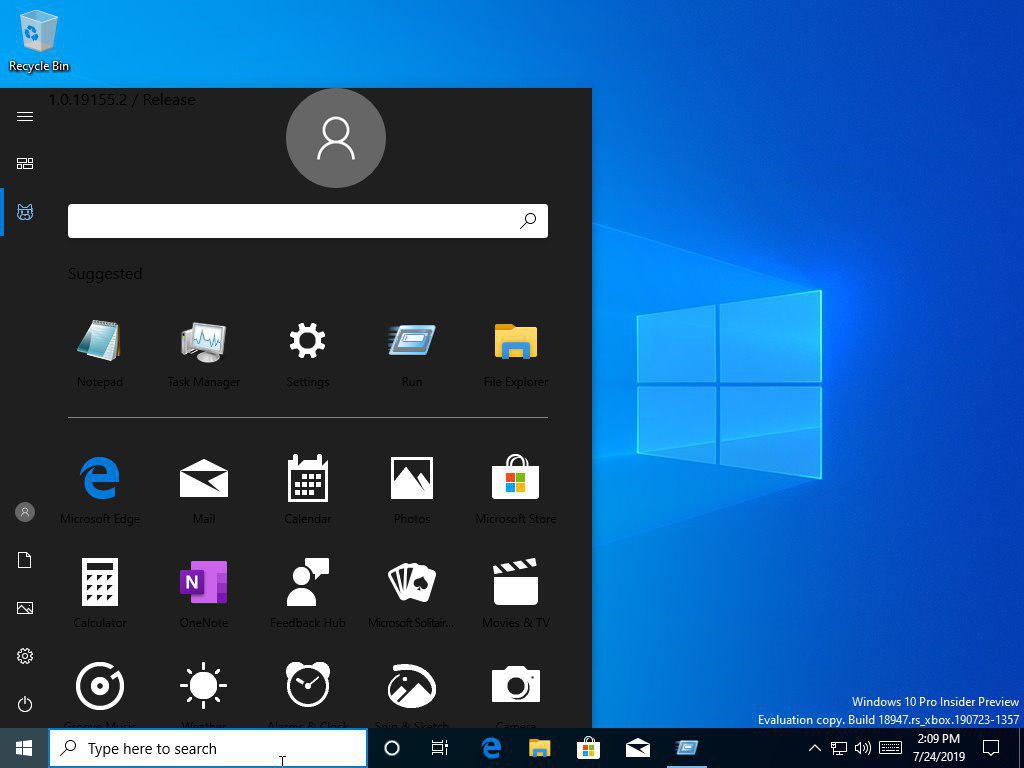 Windows 10 Build 18947 - Пуск