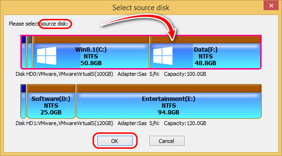 Select source disk