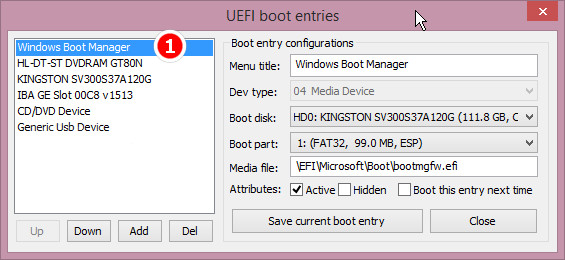 UEFI boot entries