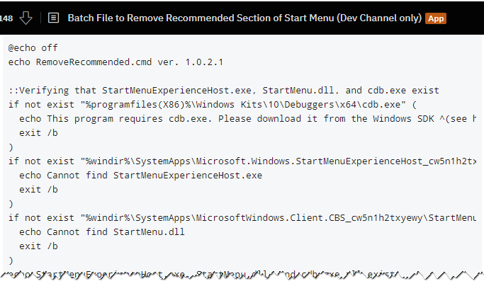 Batch File to Remove Recommended