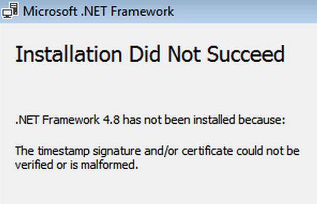 Установка не завершена net framework 4 при обработке сертификата произошла ошибка