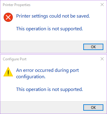Printer settings could not be saved