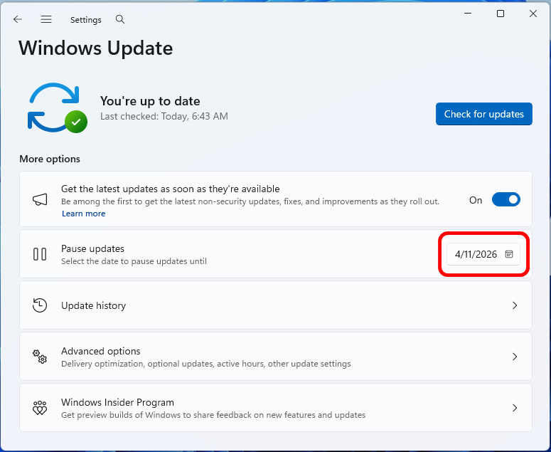 Pause updates