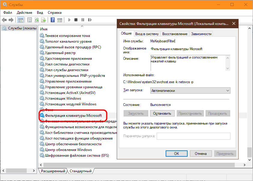 Фильтрация клавиатуры Windows